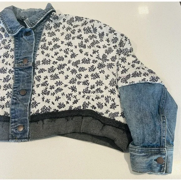 Free People Quilted Ditsy Denim Jacket XS / S Cottagecore Prairie Boho - Picture 8 of 16